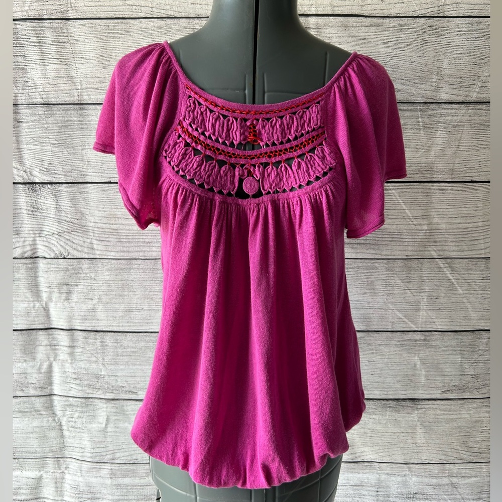 Free People linen blend pink flutter sleeve blouse size medium